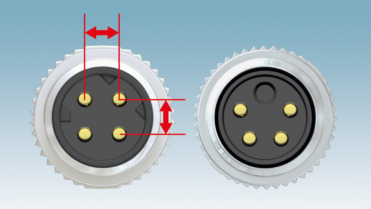 The symmetrical contact arrangement permits stable bandwidths of up to 100 Mbps.