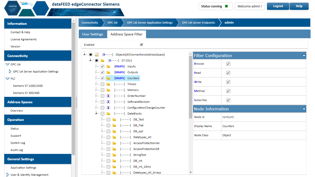 Web interface for local configuration of the edgeConnector