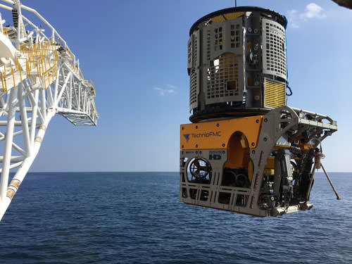 A TechnipFMC Remotely Operated Vehicle (ROV) is deployed to provide subsea services.