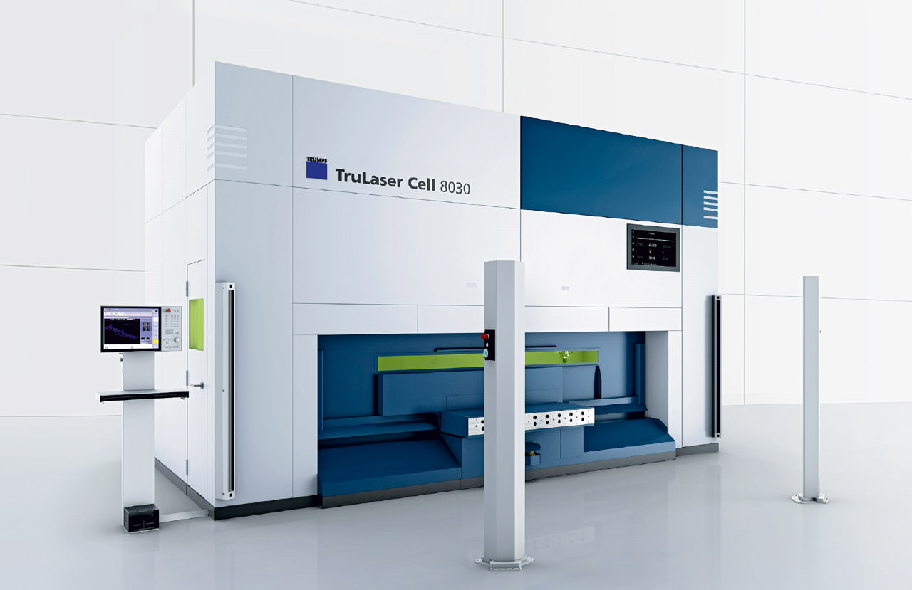 The TruLaser Cell 8030 laser cutting machine can be conveniently operated via the customer-specific Control Panel built by Beckhoff (left).