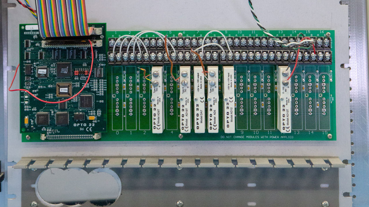 Early computer-based I/O systems allowed automated control to reach many more industries (pictured: Opto 22 B6 distributed I/O processor and first-generation optically isolated I/O modules, circa 1982)