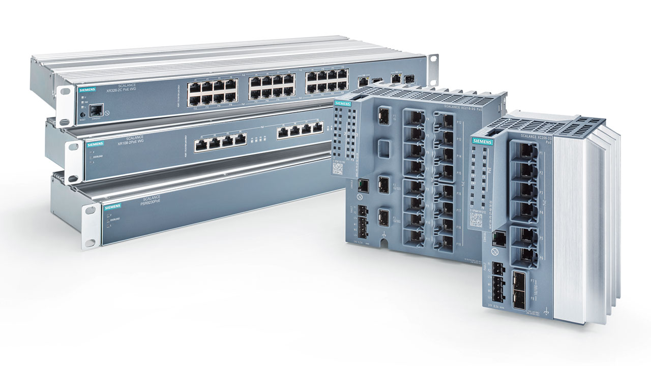 PoE-capable SCALANCE X switches are used in various sectors including factory automation, infrastructure applications, and transportation