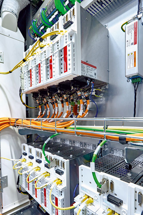 In addition to the compact drive technology from Beckhoff, AX5000 Servo Drives are primarily used to control the AM8000 servomotors – with One Cable Technology (OCT) for minimization of installation space and cabling effort.