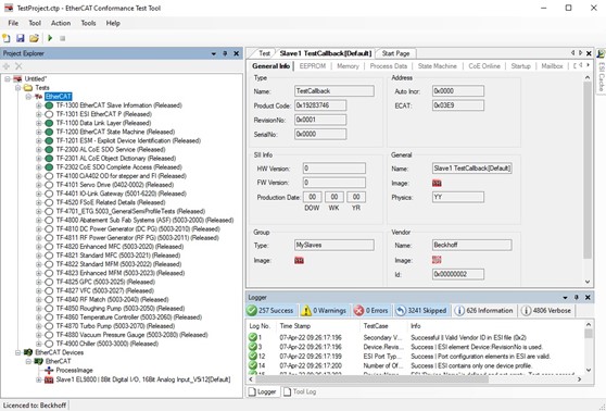EtherCAT Conformance Test Tool Screenshot