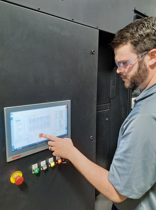 A CP2916 Control Panel from Beckhoff serves as an industrial-hardened operator interface with multi-touch functionality and high-resolution display.
