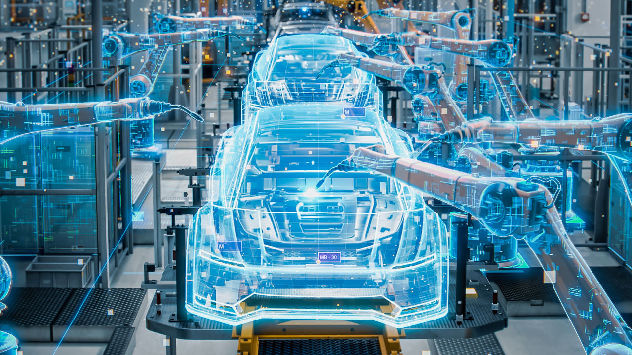 Robots on automotive assembly line