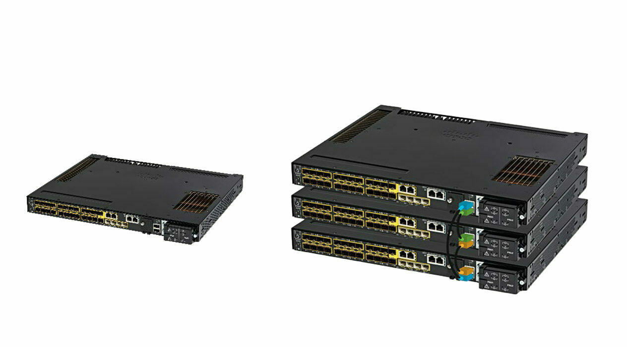 The Catalyst IE9310 and IE9320 both feature 26x 1-gigabit SFP ports and 2x 1-gigabit dual-media ports. The Catalyst IE9320 also features 2 stacking ports.
