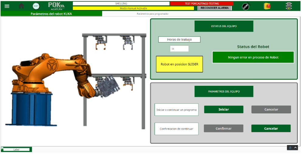 Perspective HMI screen: Kuka Robot Control for Shelling.