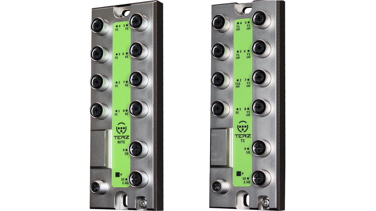 New Unmanaged SPE T1 and ruggedized Gigabit M12 IP65/67 Industrial Ethernet switches from TERZ offer flexibility.