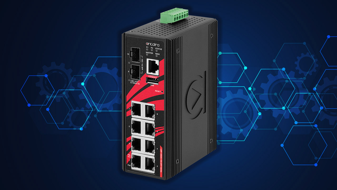 The LMP-1002G-10G-SFP managed PoE switch features eight ports for Ethernet and two 10G dual rate SFP+ slots for up to 10 Gigabit fiber connections.