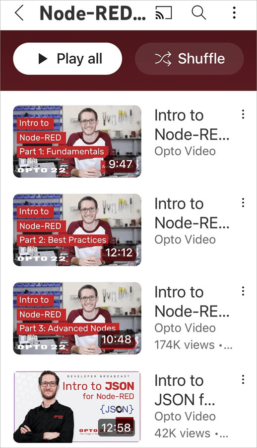 Node RED YouTube resources