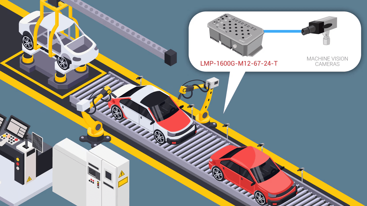 Use of Power Over Ethernet in car manufacturing.