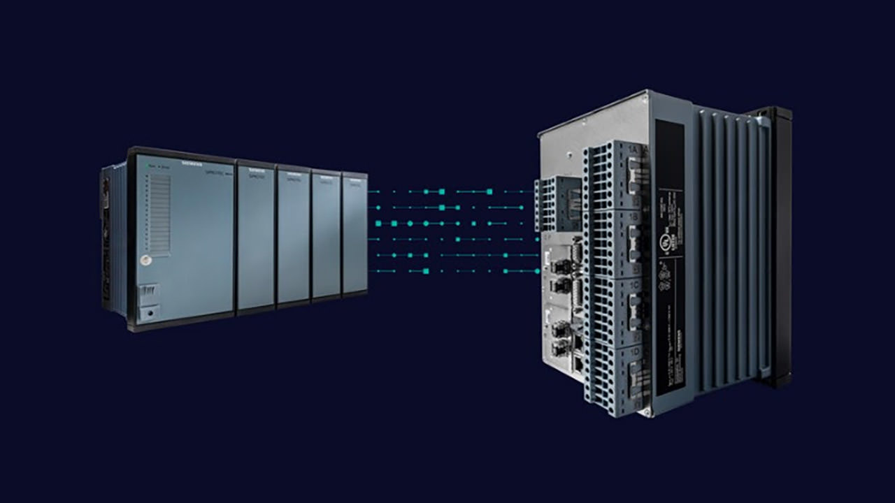 Process bus solution Siprotec 5 with Grandmaster Clock: The merging unit digitizes the measured values of the instrument transformers and transmits them as a sampled values data stream via Ethernet to the Siprotec 5 protection devices.